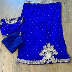 Blue gold / silver saree